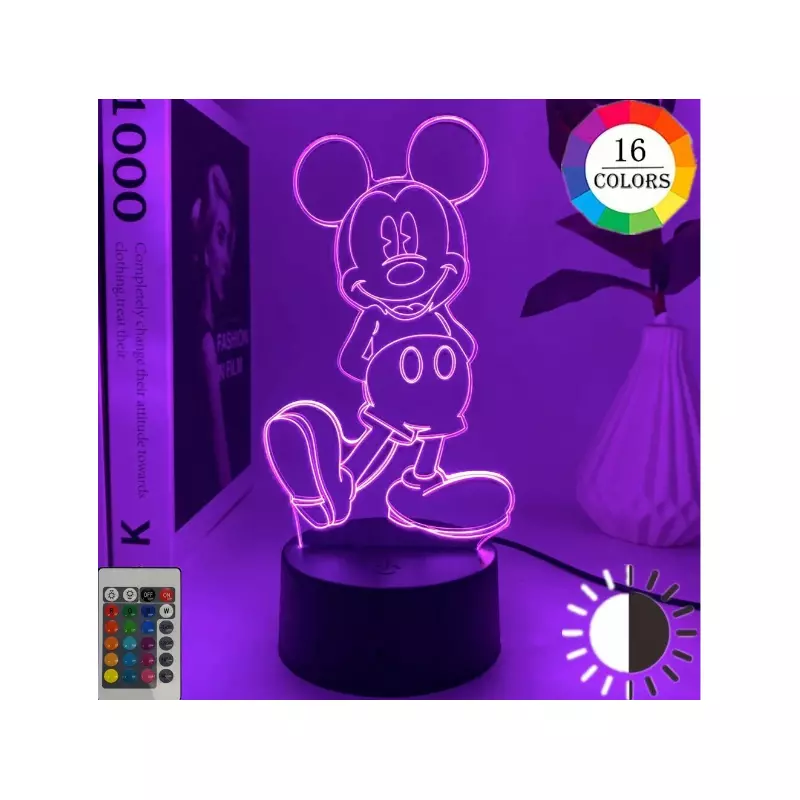 Lampa Decorativa 3D - Mickey Mouse, 16 Culori cu Telecomanda - 9.8x20.2cm - 27386