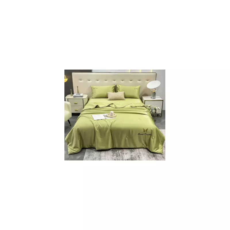 Lenjerie de Pat din Matase cu Pilota, 4 Piese pentru Pat Dublu - Verde Olive - SIPRN-01