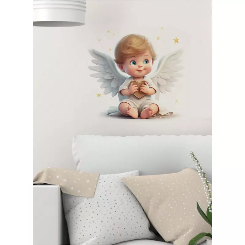 Sticker Perete Autocolant Copil cu Aripi si Inima 28x28cm - 59070