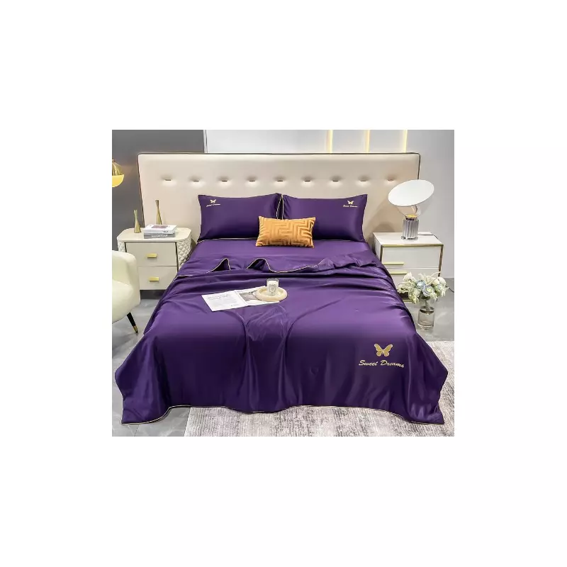 Lenjerie de Pat din Matase cu Pilota, 4 Piese pentru Pat Dublu - Mov - SIPRJ-01