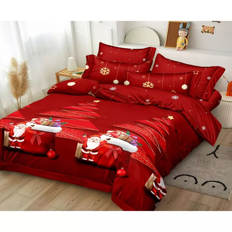 Lenjerie Pat cu 6 piese Bumbac Finet, Model de Craciun - PUC166