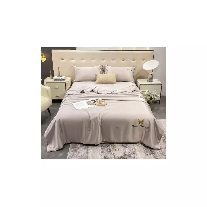 Lenjerie de Pat din Matase cu Pilota, 4 Piese pentru Pat Dublu - Crem - SIPRF-01