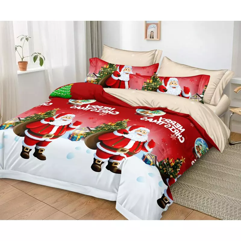 Lenjerie Pat cu 6 piese Bumbac Finet, Model de Craciun - PUC167