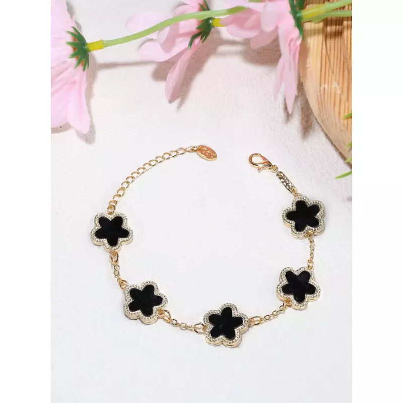Bratara Eleganta Aurie cu Flori Negre - 26551