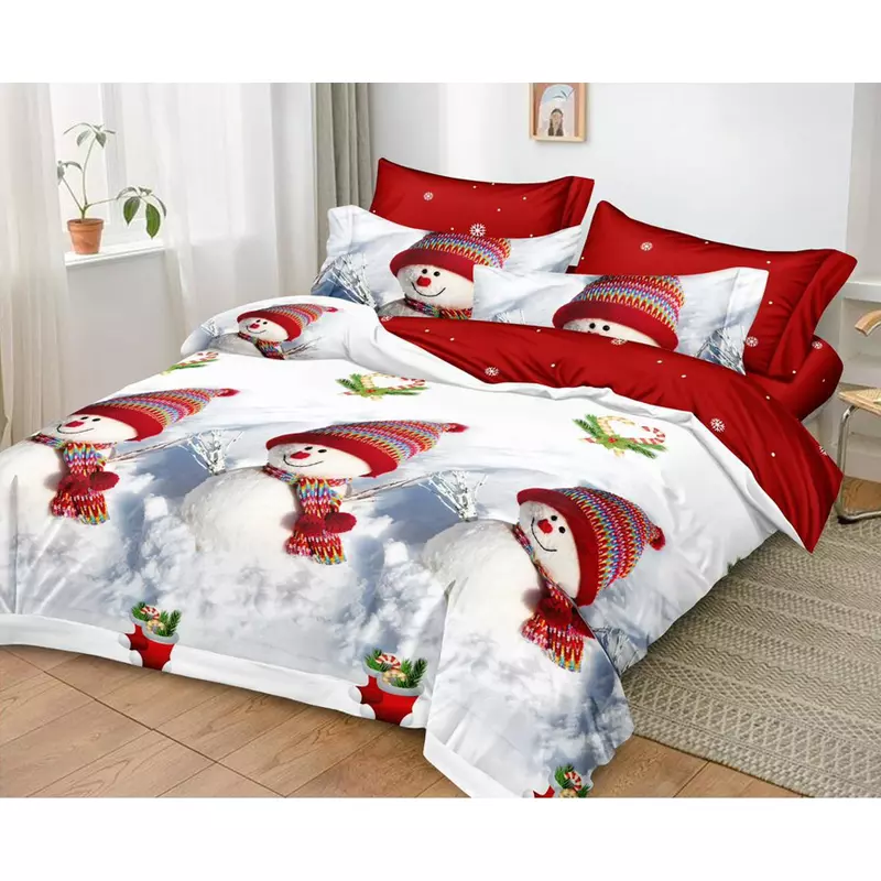Lenjerie Pat cu 6 piese Bumbac Finet, Model de Craciun - PUC168