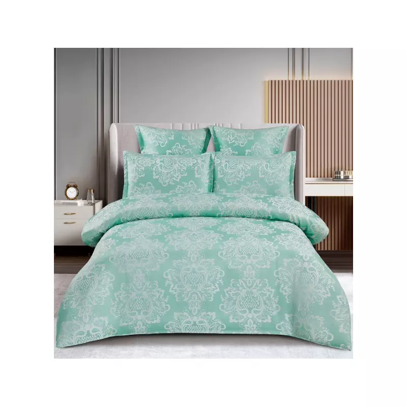 Lenjerie de Pat Finet Jacquard cu Elastic, pentru Pat Dublu, 6 Piese, Verde Menta - SIPR-T3-01