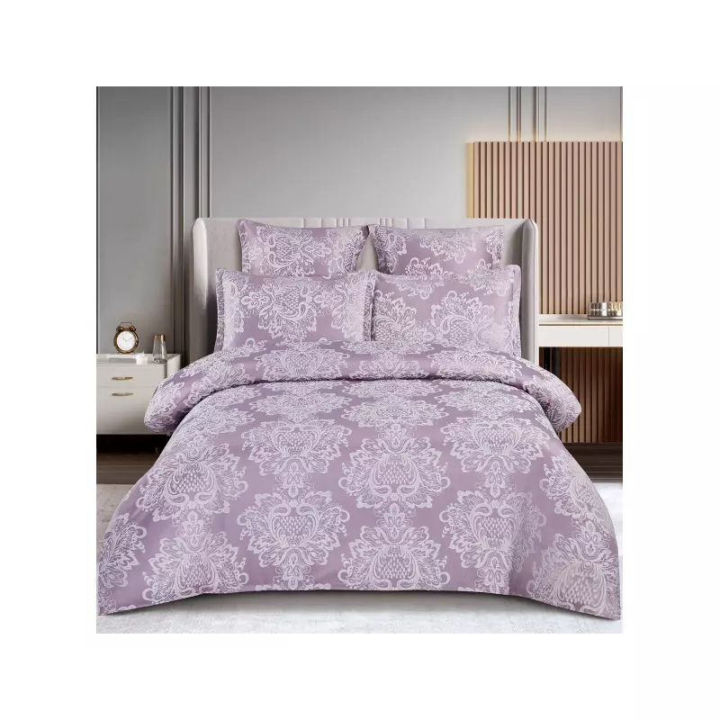 Lenjerie de Pat Finet Jacquard cu Elastic, pentru Pat Dublu, 6 Piese, Lila - SIPR-T3-04