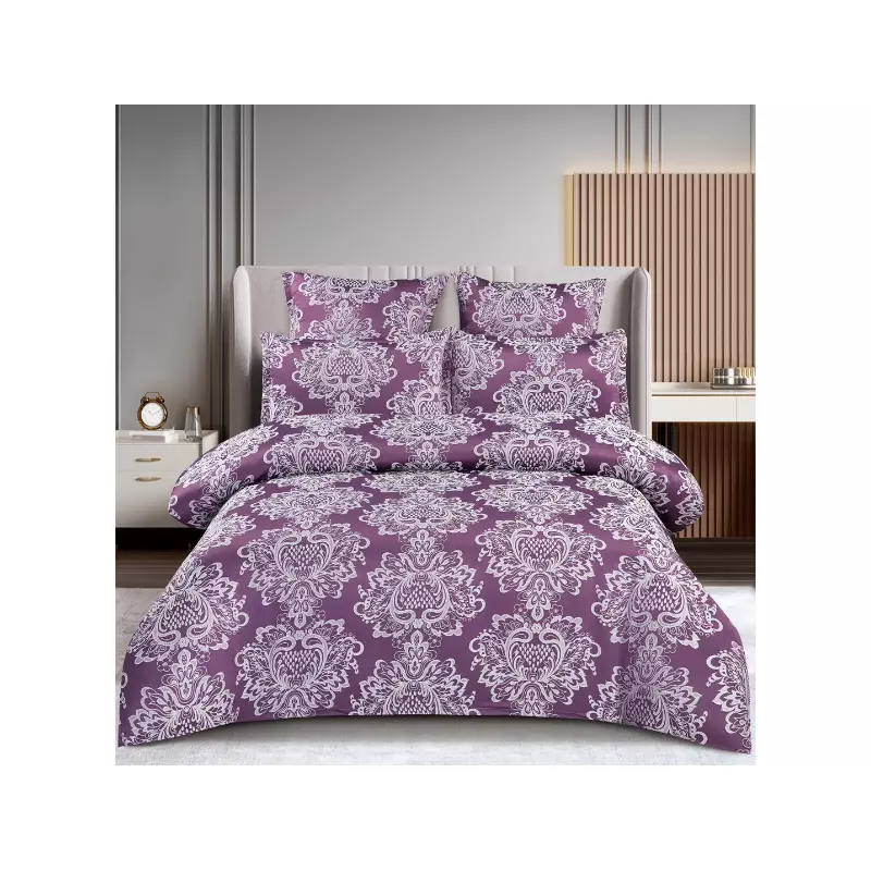 Lenjerie de Pat Finet Jacquard cu Elastic, pentru Pat Dublu, 6 Piese, Mov - SIPR-T3-05
