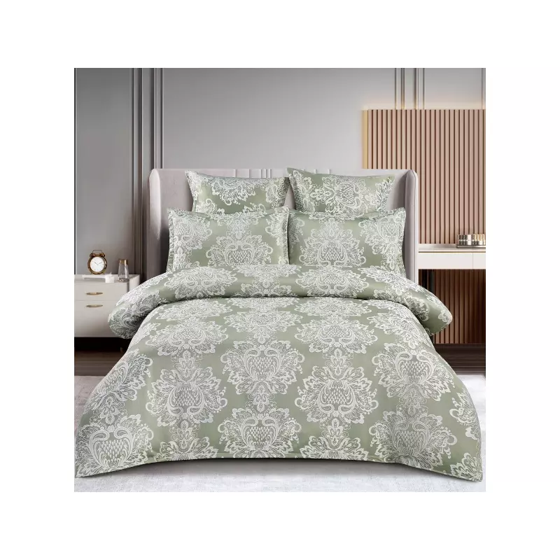 Lenjerie de Pat Finet Jacquard cu Elastic, pentru Pat Dublu, 6 Piese, Vernil - SIPR-T3-06