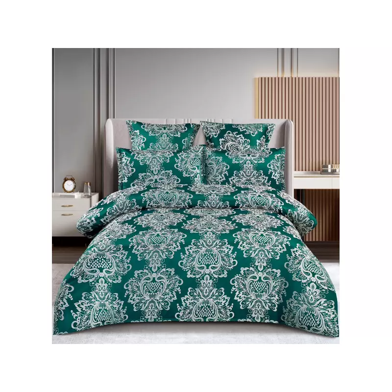 Lenjerie de Pat Finet Jacquard cu Elastic, pentru Pat Dublu, 6 Piese, Verde Inchis - SIPR-T3-07
