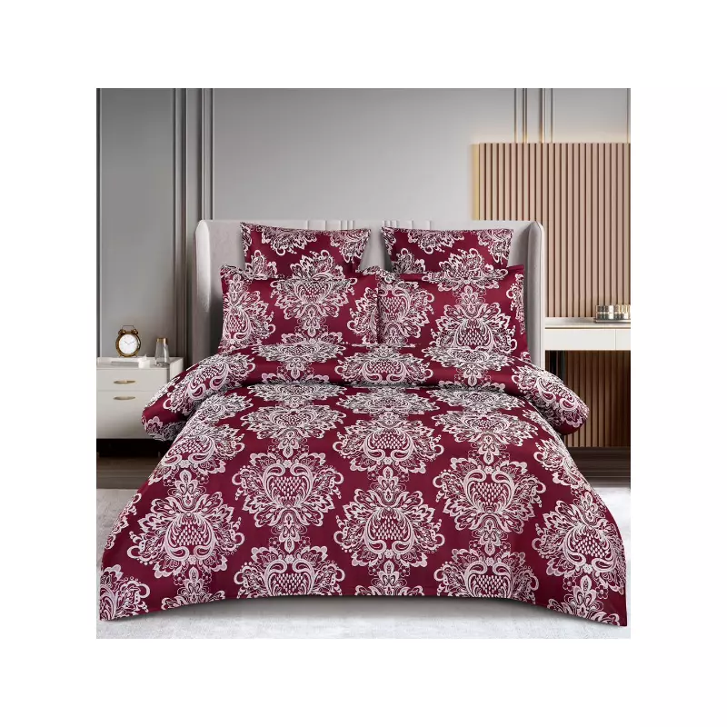 Lenjerie de Pat Finet Jacquard cu Elastic, pentru Pat Dublu, 6 Piese, Grena - SIPR-T3-08