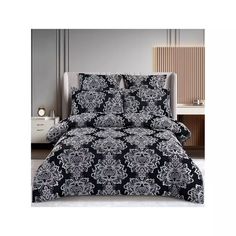 Lenjerie de Pat Finet Jacquard cu Elastic, pentru Pat Dublu, 6 Piese, Negru - SIPR-T3-13