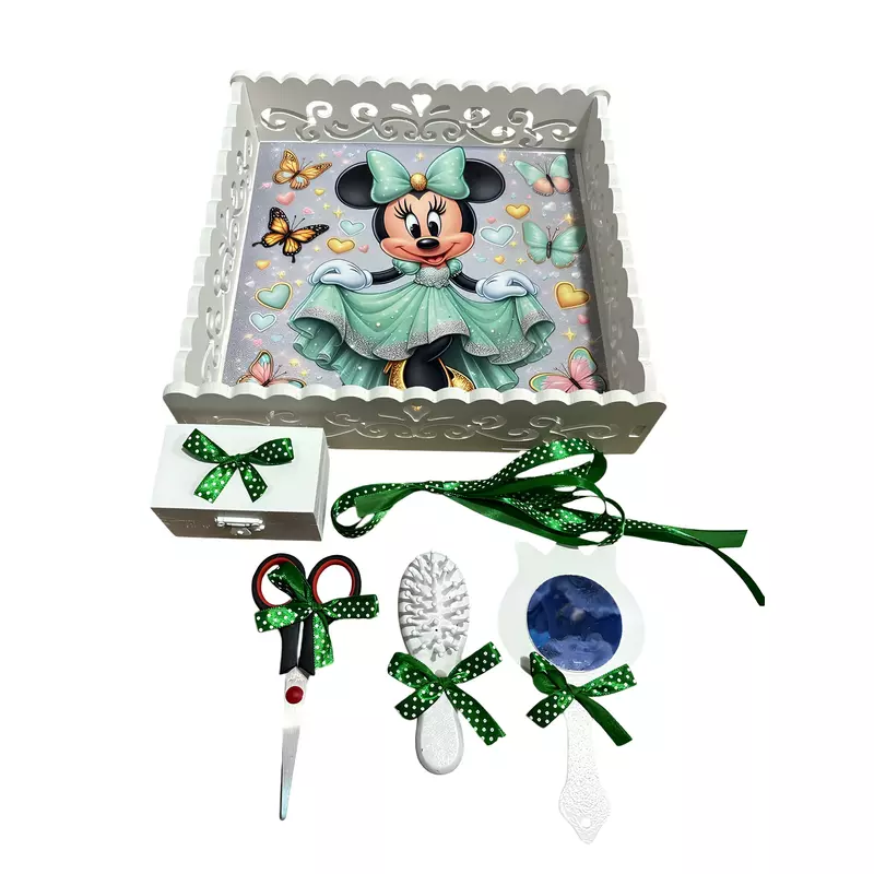 Tavita Turta cu 6 Piese - Minnie Verde - TPT70 Alb cu Verde
