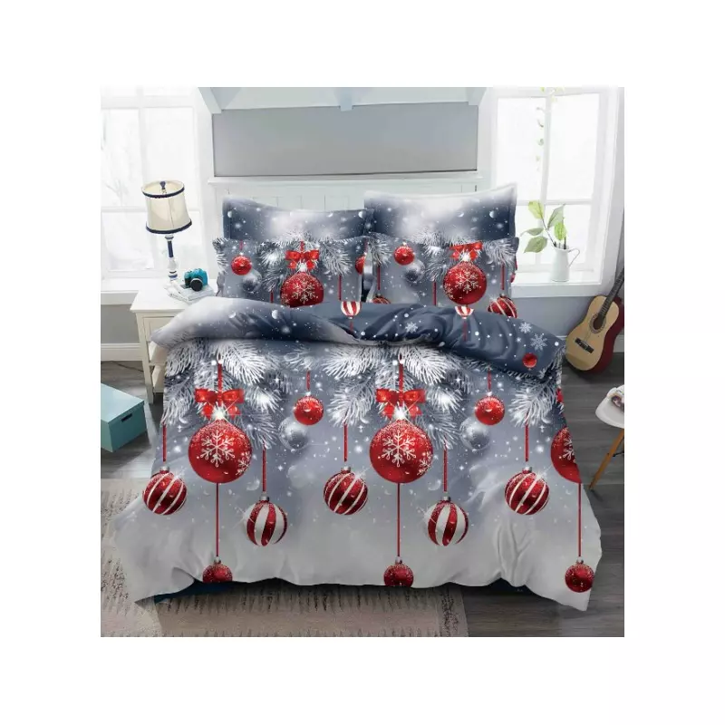 Lenjerie de Pat 1 Persoana, Bumbac Finet, 4 Piese, Gri cu Globuri -  JO587
