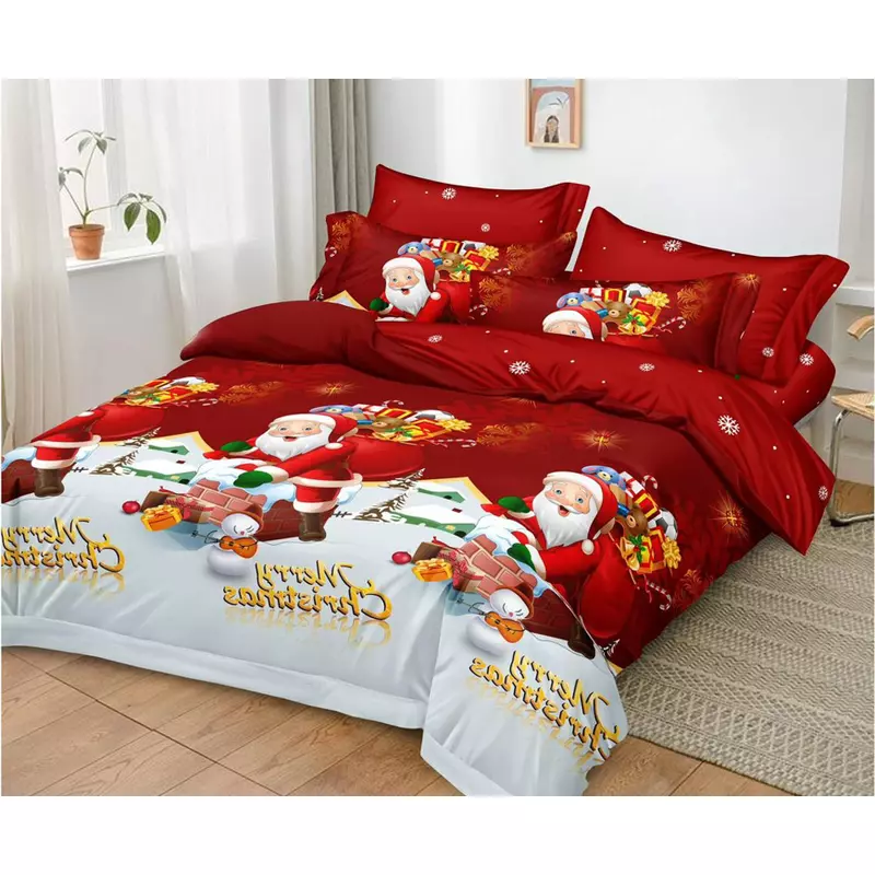 Lenjerie Pat cu 6 piese Bumbac Finet, Model de Craciun - PUC174