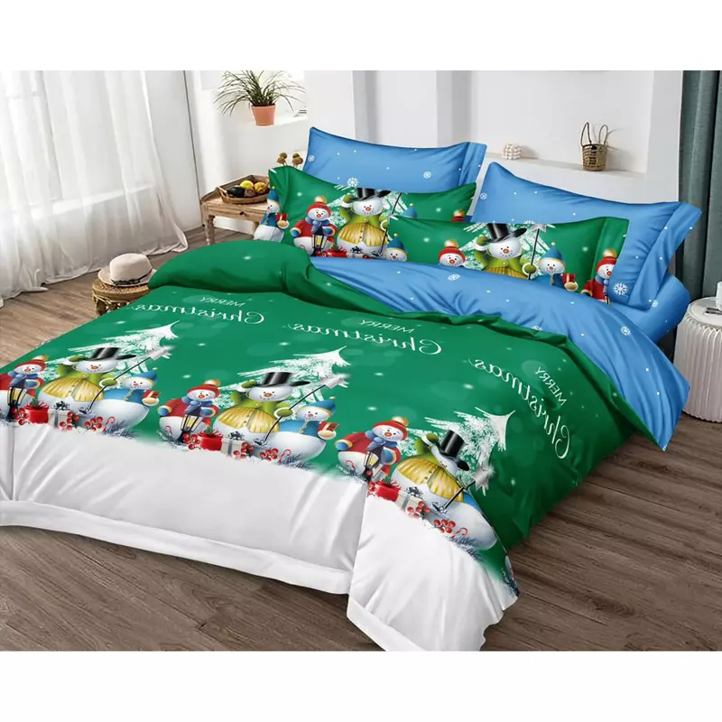 Lenjerie Pat cu 6 piese Bumbac Finet, Model de Craciun - PUC175