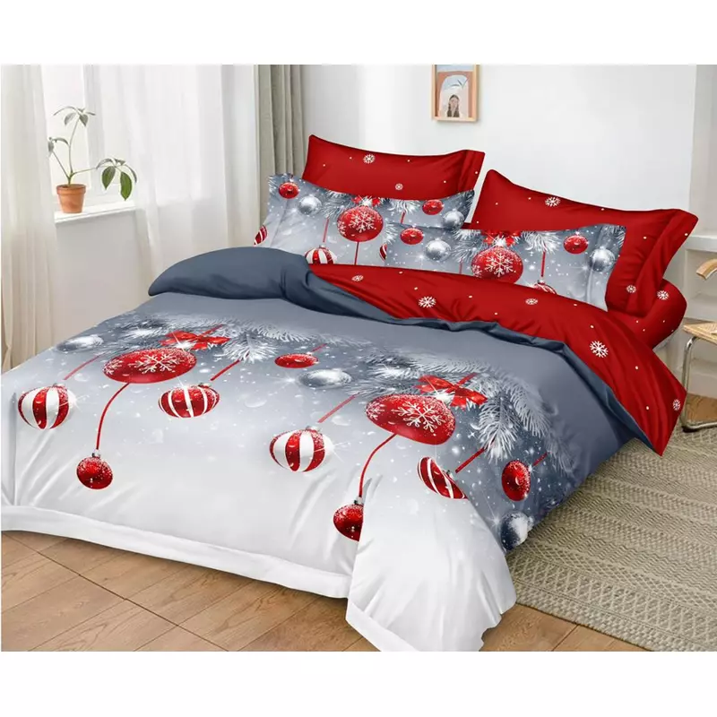 Lenjerie de Pat Bumbac Finet 6 Piese cu  Elastic, Model de Craciun - PUC205