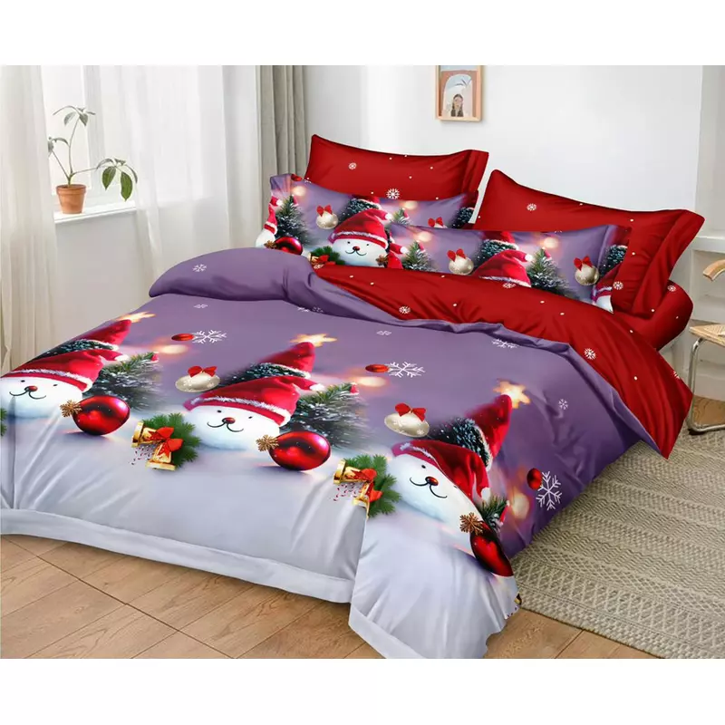 Lenjerie Pat cu 6 piese Bumbac Finet, Model de Craciun - PUC178