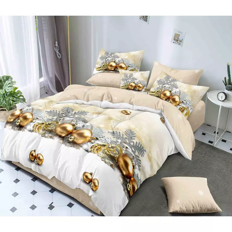 Lenjerie Pat cu 6 piese Bumbac Finet, Model de Craciun - PUC179