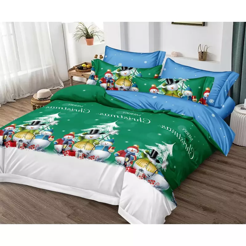 Lenjerie de Pat Bumbac Finet 6 Piese cu  Elastic, Model de Craciun - PUC208