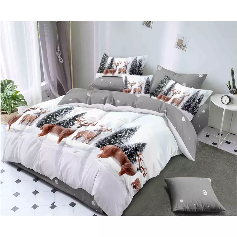 Lenjerie Pat cu 6 piese Bumbac Finet, Model de Craciun - PUC180