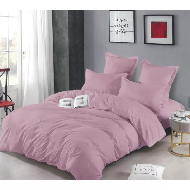 Lenjerie de Pat Dublu, Bumbac Finet-Creponat, 6 Piese, Lila- LJ1095