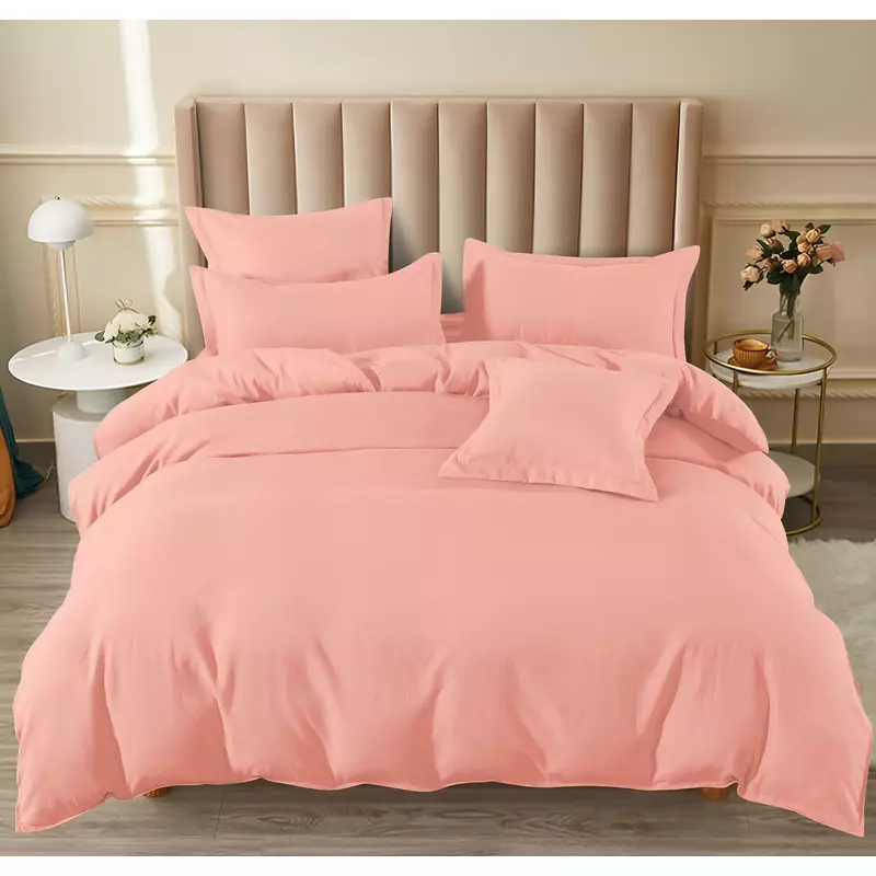 Lenjerie de pat dublu Bumbac Finet 6 Piese cu Elastic, Roz- SIPRT184