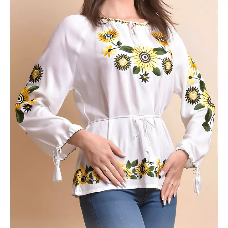 Bluza alba cu motiv floral galben - BMG130