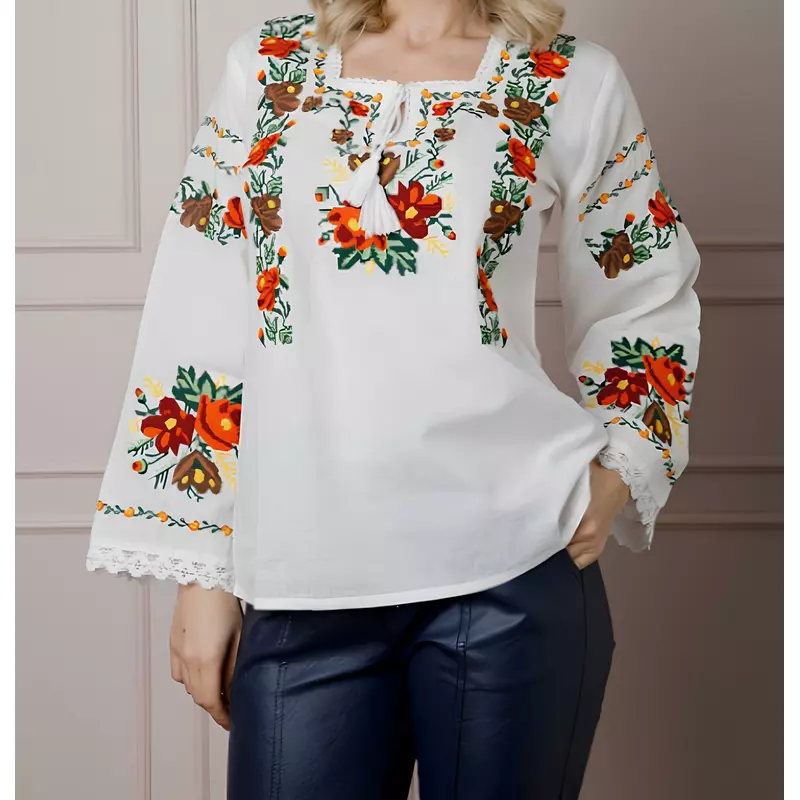 Bluza Alba cu Motiv Floral Multicolor - BMG109