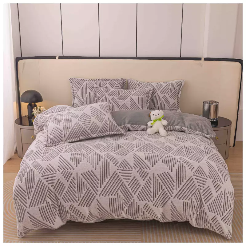 Lenjerie Cocolino 4 Piese Pentru Pat Dublu cu Elastic- JO282 Dungi Gri