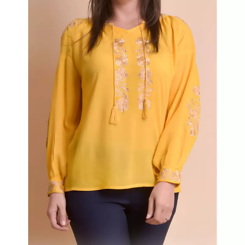 Bluza galbena cu motiv floral auriu - BMG125