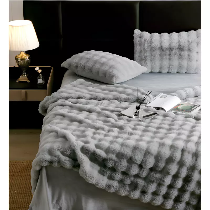 Lenjerie Cocolino Cu Blanita de Iepure Pentru Pat Dublu, 6 piese, Gri - JO710