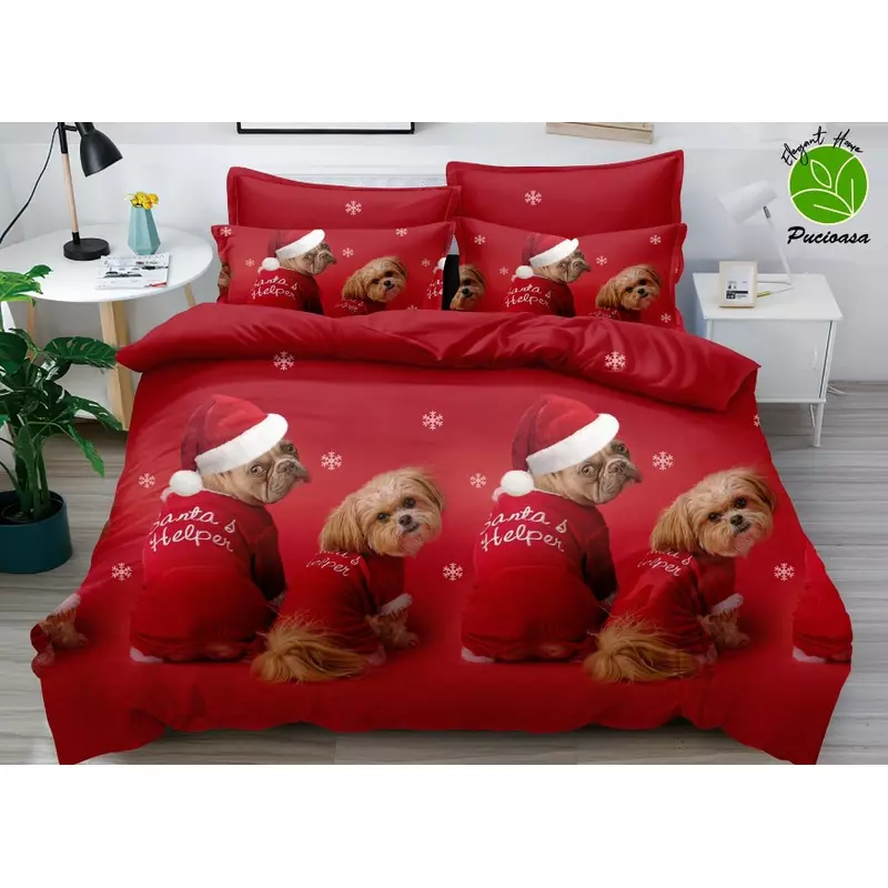 Lenjerie Pat cu 6 piese Bumbac Finet, Model de Craciun - SIPRTQ60-35