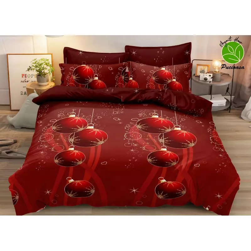 Lenjerie Pat cu 6 piese Bumbac Finet, Model de Craciun - SIPRTQ60-29