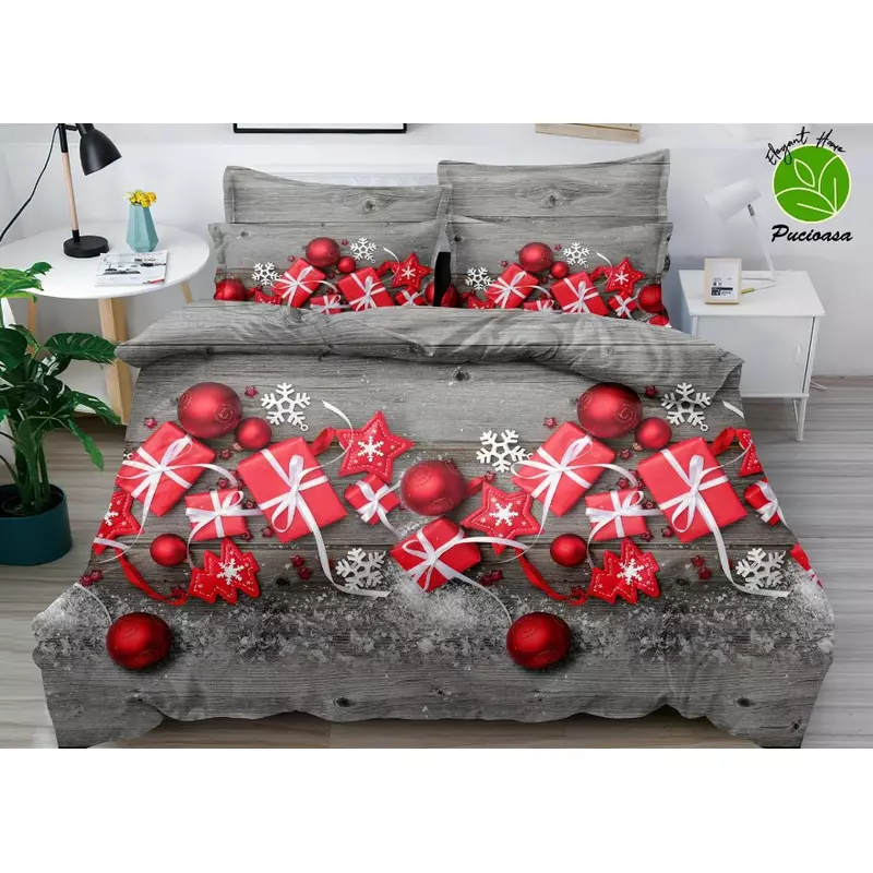 Lenjerie Pat cu 6 piese Bumbac Finet, Model de Craciun - SIPRTQ60-30