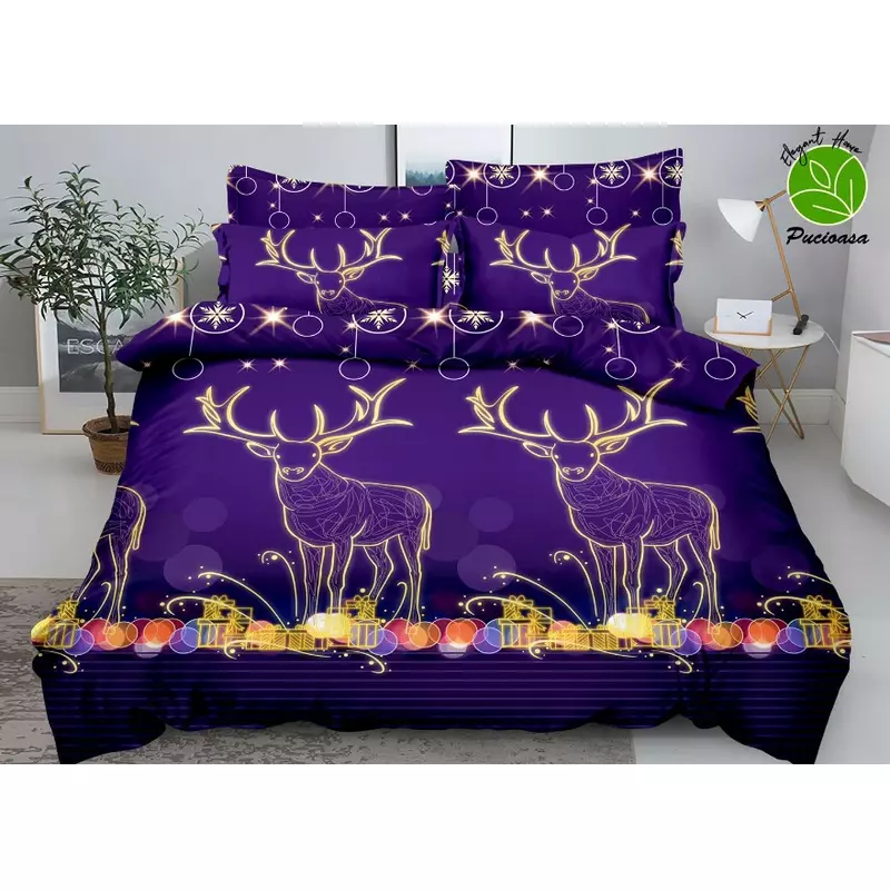 Lenjerie Pat cu 6 piese Bumbac Finet, Model de Craciun - SIPRTQ60-33