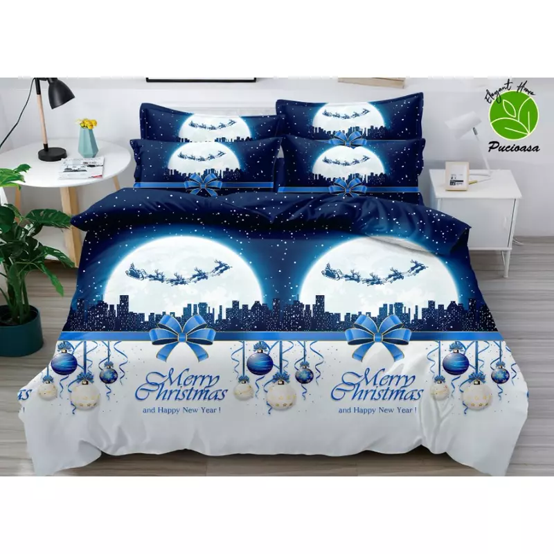 Lenjerie Pat cu 6 piese Bumbac Finet, Model de Craciun - SIPRTQ60-23