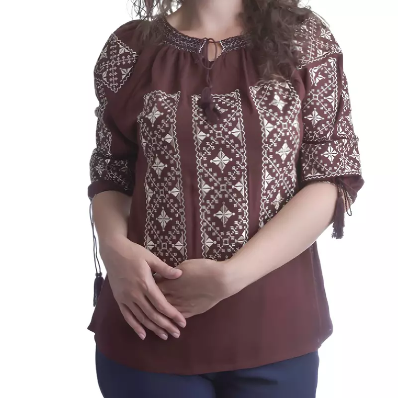 Bluza Maro cu Motiv Geometric Auriu - BMG185