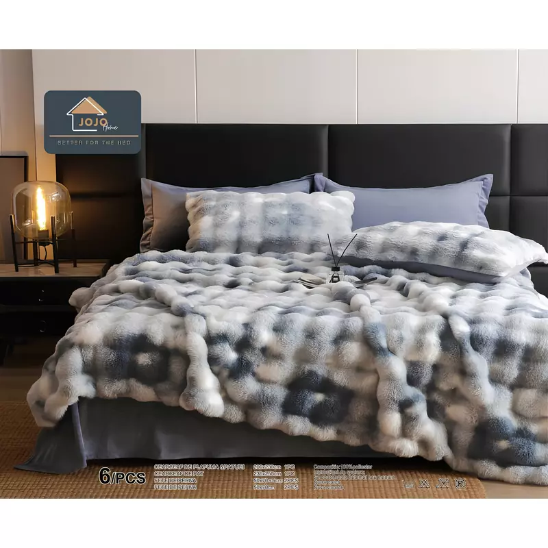 Lenjerie Cocolino Cu Blanita de Iepure Pentru Pat Dublu, 6 piese Gri Pestrit - JO950