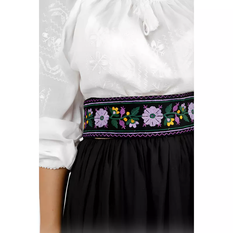Brau Traditional Negru cu Motiv Floral Mov- BTR08
