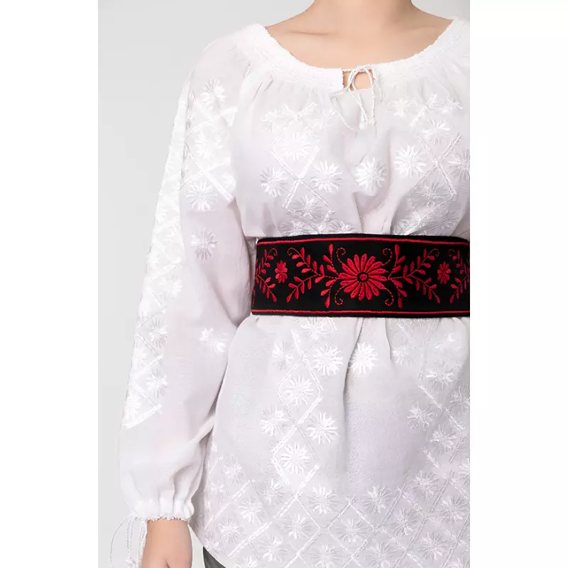Brau Traditional Negru cu Motiv Floral Rosu- BTR12