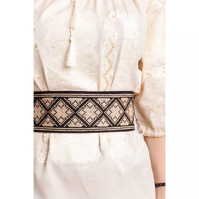 Brau Traditional Negru cu Motiv Geometric Crem - BTR27