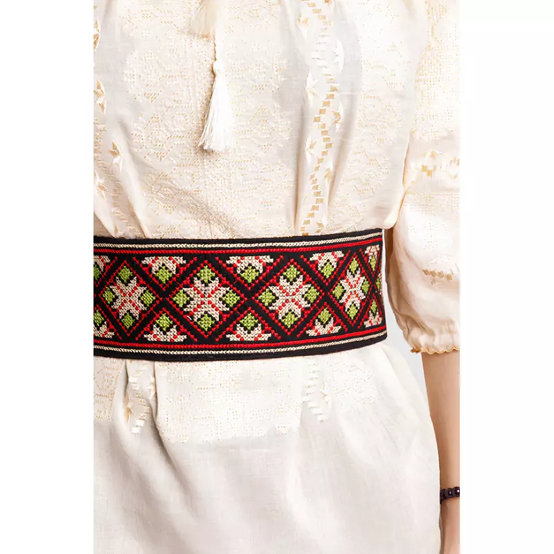 Brau Traditional Negru cu Motiv Geometric Multicolor - BTR24