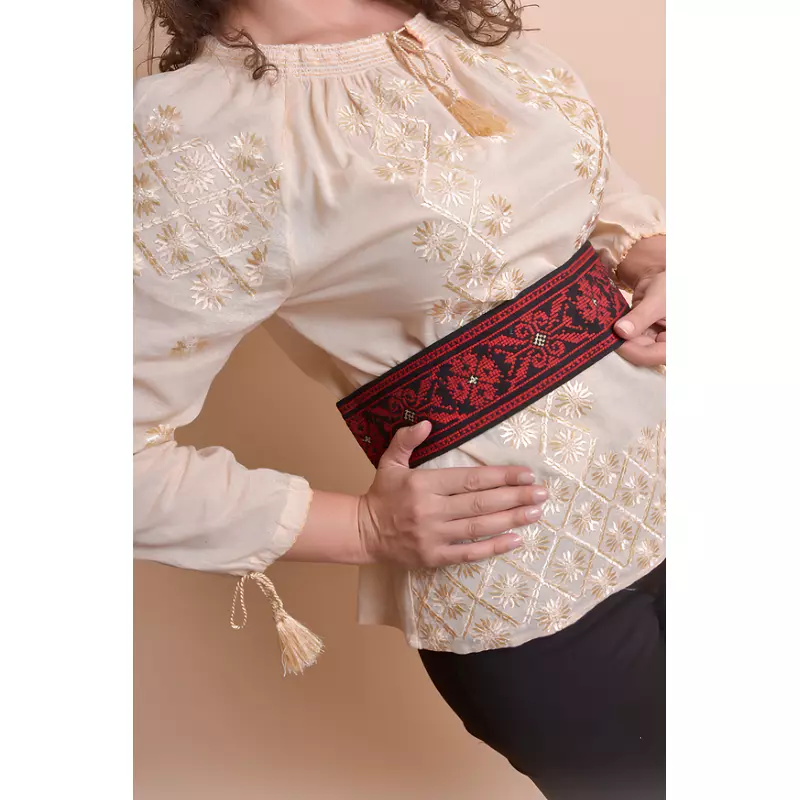 Brau Traditional Negru cu Motiv Geometric Rosu- BTR10