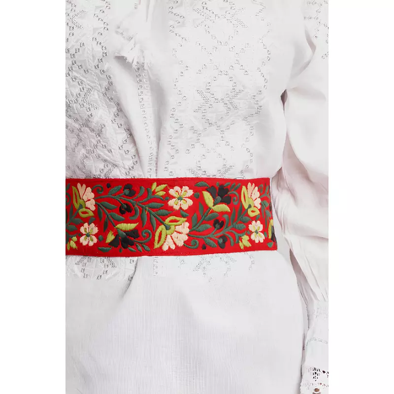 Brau Traditional Negru cu Motiv Floral Multicolor - BTR23
