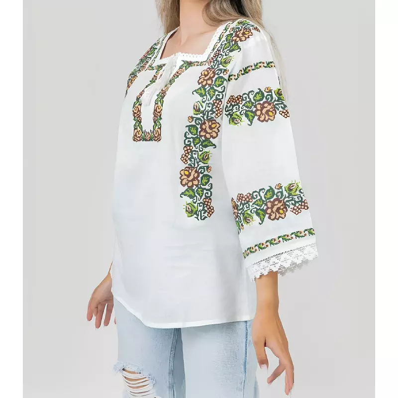 Bluza Tip Ie Alba cu Motiv Floral Multicolor - BMG14