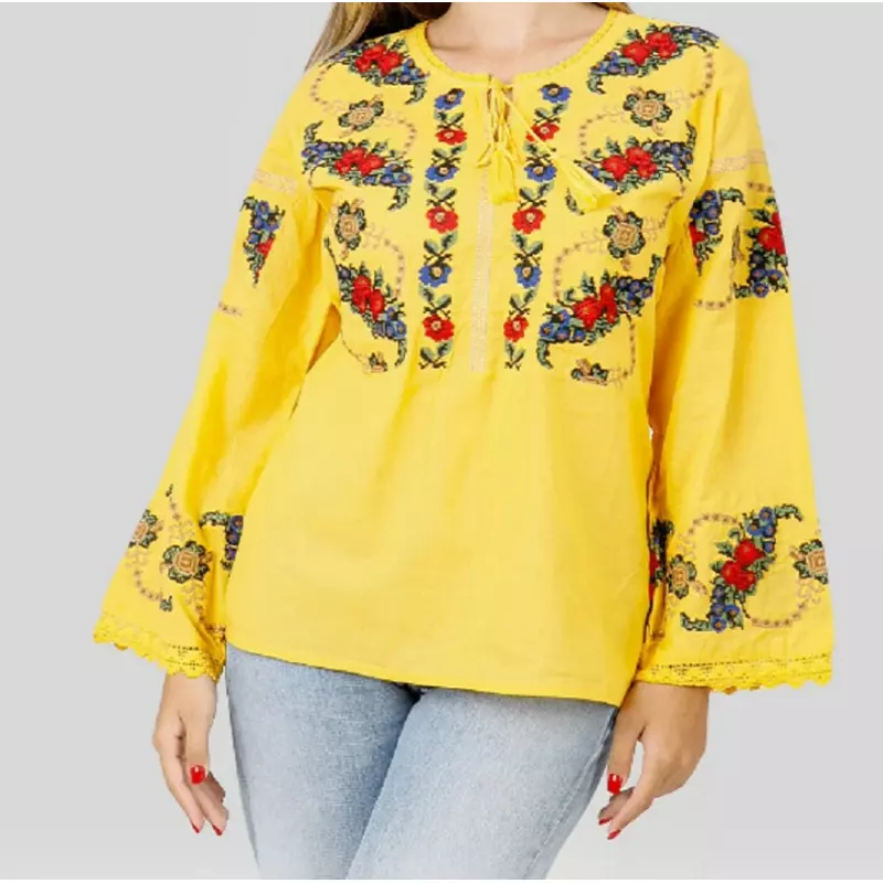 Bluza Tip Ie Galbena cu Motiv Floral Multicolor- BMG07