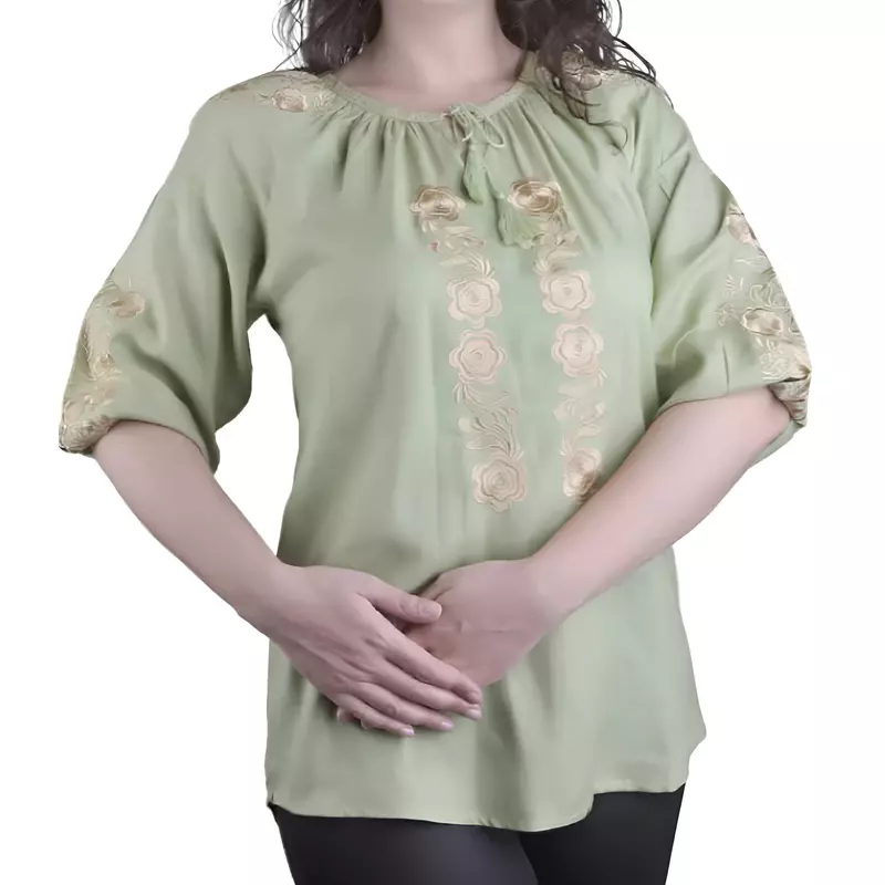 Bluza Verde cu Motiv Floral Auriu - BMG100