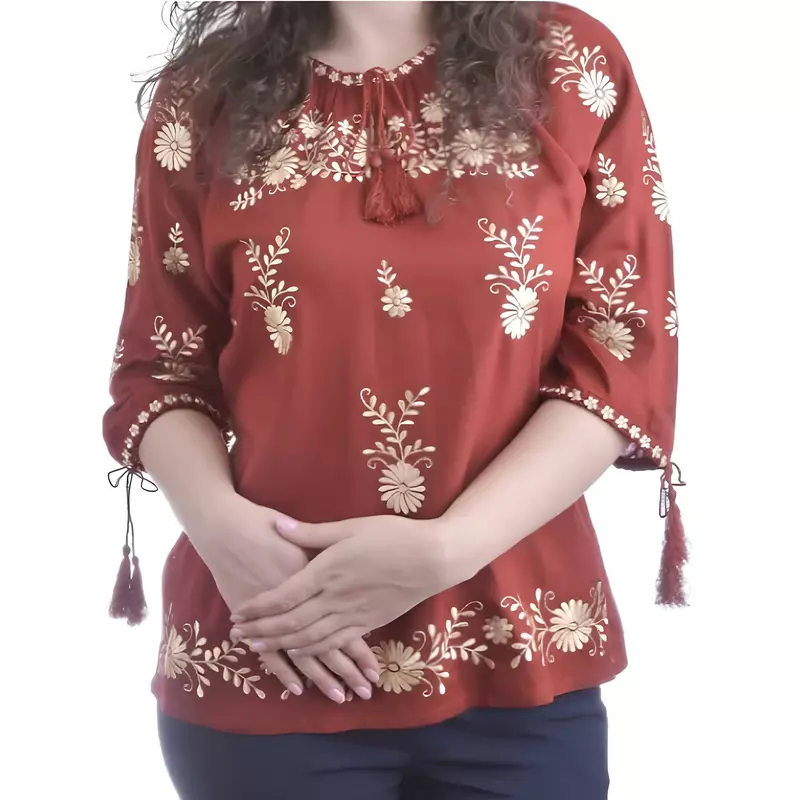 Bluza Rosie cu Motiv Floral Auriu - BMG158
