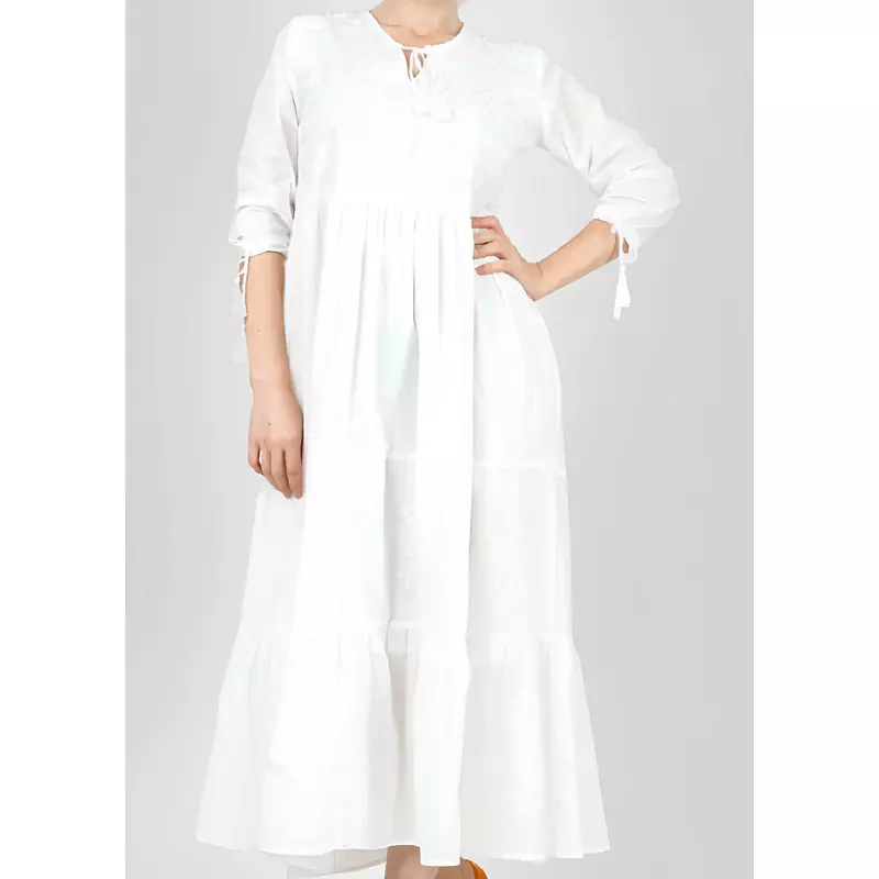 Rochie Traditionala Alba cu Motiv Floral alb - RTM16